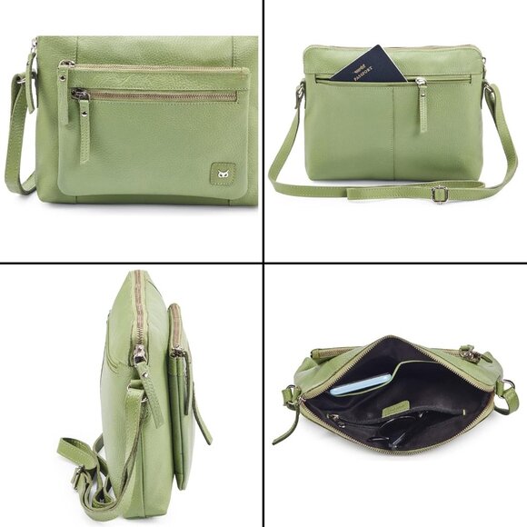 Women Sage Imported Leather Polyester Crossbody Sling Shoulder Crossover Bag - Picture 6 of 6